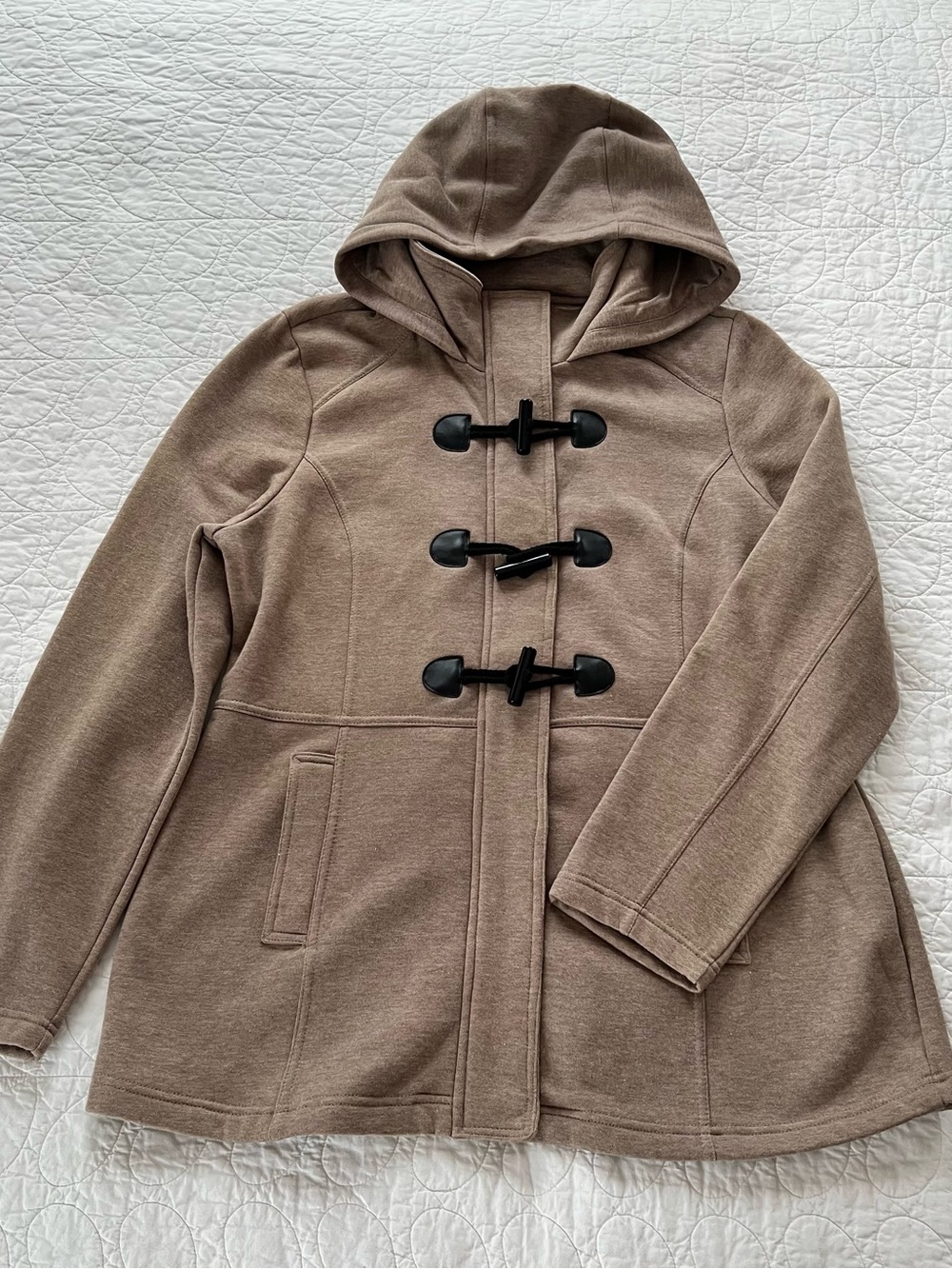 NWT Sebby Hooded Toggle Peacoat in Taupe Heather Cabincore Comfy Active Winter